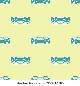 Green Cars icon isolated seamless pattern on yellow background. Flat design. Vector Illustration