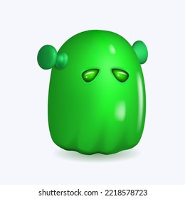 Green cartoon alien. Realistic 3d object for halloween design