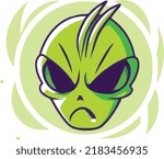 Green Cartoon Angry Alien Sticker