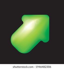 Flecha de caricatura verde. Elemento vector de interfaz de juego, cursor de caramelo. Diseño de botón de descarga, símbolo de reproducción móvil aislado