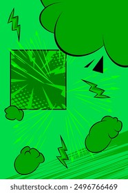 Fondo de dibujos animados verde, fondo abstracto de cómic. Diseño de ilustración de arte pop de cómics de Vector retro.