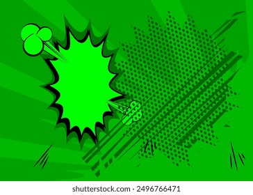 Green cartoon background, comic book abstract backdrop. Retro vector comics pop art illustration design.