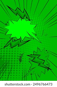 Green cartoon background, comic book abstract backdrop. Retro vector comics pop art illustration design.