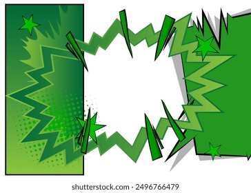 Green cartoon background, comic book abstract backdrop. Retro vector comics pop art illustration design.