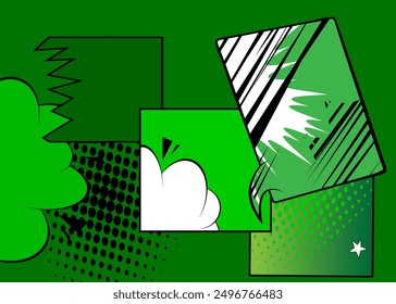 Green cartoon background, comic book abstract backdrop. Retro vector comics pop art illustration design.