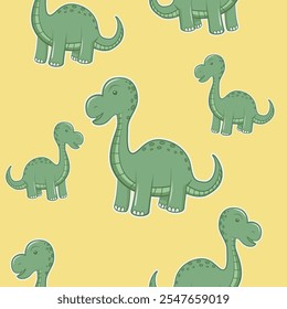 green cartoon brotonsaurus pattern with white border and yellow background