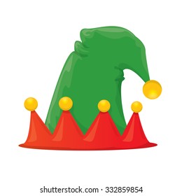 Green Cartoon Christmas Elf Hat. Vector Illustration