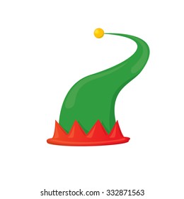 Green Cartoon Christmas Elf Hat. Vector Illustration