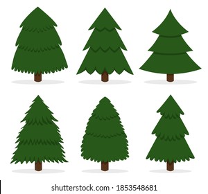 Green cartoon Christmas tree. Green Christmas tree isolated on white. Abstract illustration of doodle tree, modern flat design. Vector illustration