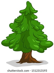Green cartoon Christmas tree on a white background