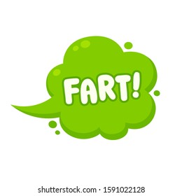 Green cartoon cloud of gas with comic style text "Fart!". Funny flatulence symbol, vector clip art illustration.