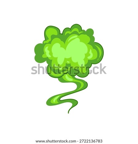 Green cartoon cloud of toxic gas or smoke symbolizing pollution, hazardous fumes, bad odor and environmental contamination, vector illustration for warning, ui or game asset