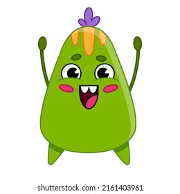 Green cartoon cute monster or alien. Children's character for games and applications. Vector illustration isolated on white background.