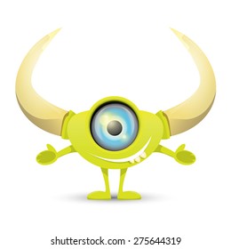 Green Cartoon cute monster isolated on white
