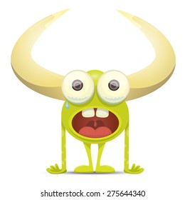Green Cartoon cute monster isolated on white