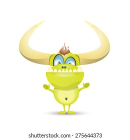 Green Cartoon cute monster isolated on white