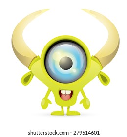 Green Cartoon cute monster isolated on white