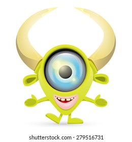 Green Cartoon cute monster isolated on white
