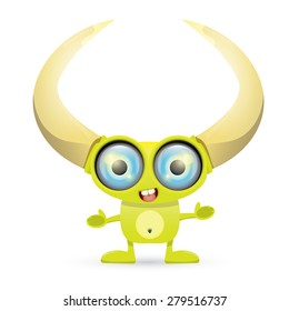 Green Cartoon cute monster isolated on white