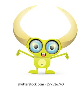 Green Cartoon cute monster isolated on white