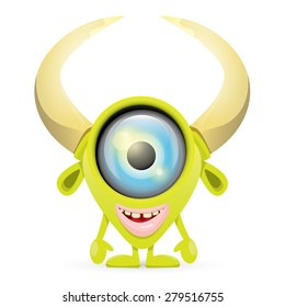 Green Cartoon cute monster isolated on white