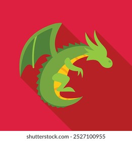 Green cartoon dragon spreading its wings, a design element for fairy tales, games and children's books