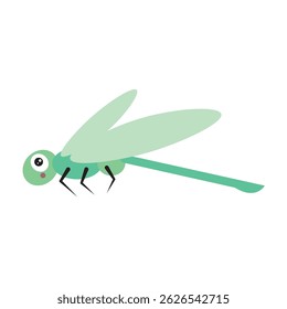 Mosca de libélula de desenho animado verde. Ilustração vetorial
