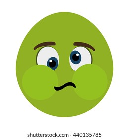 green cartoon face with sick expression over isolated background,vector illustration 