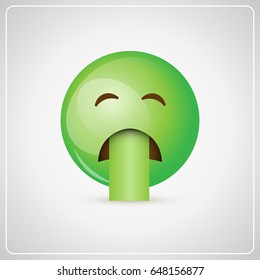 Green Cartoon Face Sick Feeling Bad People Emotion Icon Flat Vector Illustration