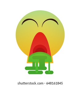 Green Cartoon Face Sick Feeling Bad People Emotion Icon Flat Vector Illustration