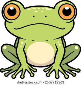 Green cartoon frog staring forward