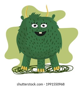 Green cartoon monster, fictional character. Vector