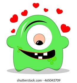 green cartoon monster in love
