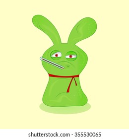 Green Cartoon monster is sick
