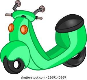Green cartoon motorbike isolated on white background. 