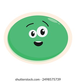 Green cartoon oval shape character smiling with big eyes, a fun and playful design