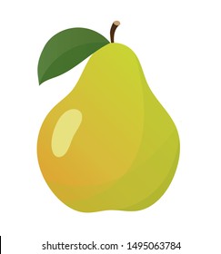 Green cartoon pear isolated on white background. Vector illustration. Cut green pear