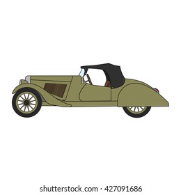 Green cartoon retro car. Vector cartoon old vintage convertible. 