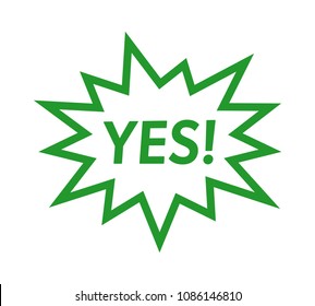 Green cartoon scream speech bubble / balloon with the word "YES" line art vector icon for comic apps and websites