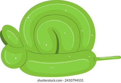 Green cartoon snail with a shiny shell and a happy face. Cute smiling garden snail vector illustration.