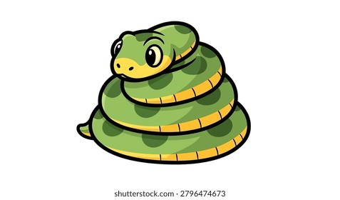 Green cartoon snake coiled up tight