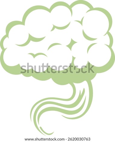 Green cartoon stink cloud rising from a smelly green vapor trail, representing a bad smell, pollution or something toxic, isolated on a white background