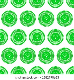 Green Cartoon sun with White background is in Seamless pattern