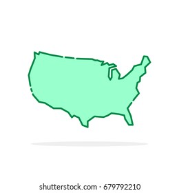 green cartoon thin line usa icon. stroke flat style modern logotype graphic unusual design isolated on white background. concept of america outline for teaching or education infographic element