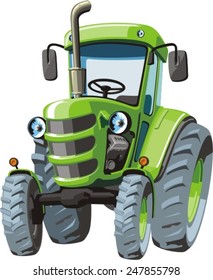 Green Cartoon  Tractor For Agricultural Works