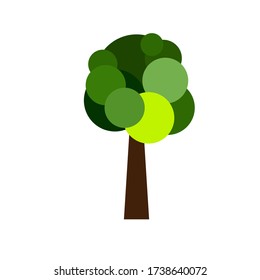 Green cartoon tree. Deciduous tree. Isolated object for design. Sticker, flyer, brochure, advertisement. Vector illustration in a flat style.
