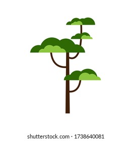 Árbol de dibujos animados verdes. Árbol caducifolio. Objeto aislado para el diseño. Pegatina, volante, folleto, publicidad. Ilustración vectorial en un estilo plano.