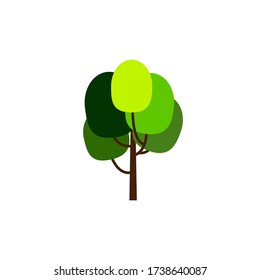 Green cartoon tree. Deciduous tree. Isolated object for design. Sticker, flyer, brochure, advertisement. Vector illustration in a flat style.