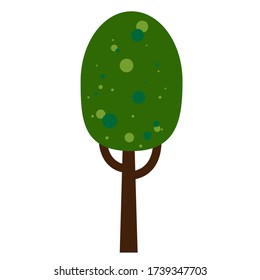 Green cartoon tree. Deciduous tree. Isolated object for design. Sticker, flyer, brochure, advertisement. Vector illustration in a flat style.