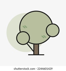 Green cartoon tree in fantasy style. Cute character design. Organic concept. Vector illustration.